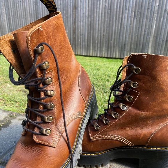 Dr. Martens Shoes - Dr. Martens Leona Butterscotch Platform Boots DISCONTINUED